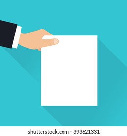 Blank sheet list without text, concept of attention, announcement frame flat style design isolated on blue background