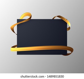 Blank sheet with luxury golden ribbon wrapped around. Can be used for coupons or greetings background. Vector eps10.