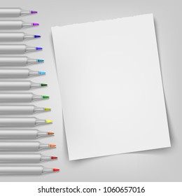 Blank sheet with markers. Template for your illustration. Vector illustration.