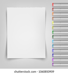 Blank sheet with markers. Template for your illustration. Vector illustration.