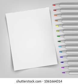 Blank sheet with markers. Template for your illustration. Vector illustration.