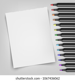 Blank sheet with markers. Template for your illustration. Vector illustration.