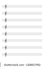 Blank Sheet Music 8 staves with the treble clef
Sheet for the notation of a voice or solo instruments 