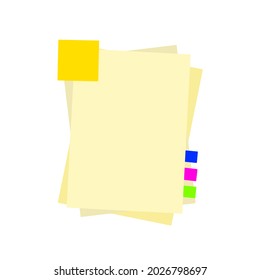 Blank sheet of notebook. Copy space of book or textbook. Training and education. The template for image. List of business document with memo sticker. Flat cartoon