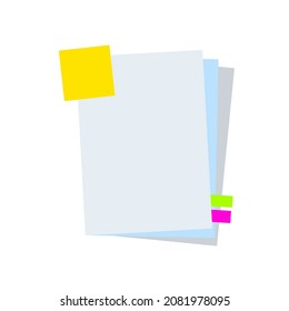 Blank sheet of notebook. Copy space of book or textbook. Training and education. The template for image. List of business document with memo sticker. Flat cartoon