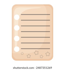 Blank sheet for notes. Cartoon notepad on springs for schoolchildren, students with stars. Cute stationery for kids. Back to school supplies and office supplies for school and work.