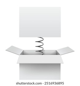 Uma folha em branco em uma mola de uma caixa em um fundo branco. Ilustração vetorial