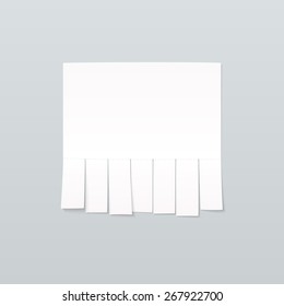 Blank sheet of paper advertising with cut slips on light gray background