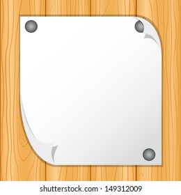 A blank sheet of paper attached on wooden wall - vector 