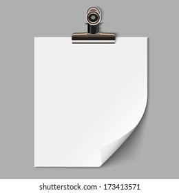 Blank sheet of paper with clamp. Vector EPS10
