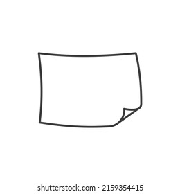 Blank sheet of paper with curved corner isolated outline icon. Vector doodle style frame or border, empty banner with spare place, paperwork document, hand drawn notepaper clean note letter