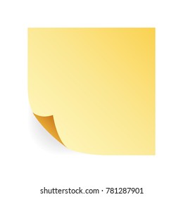 Blank sheet of paper with curved corner and with shadow on transparent background. 