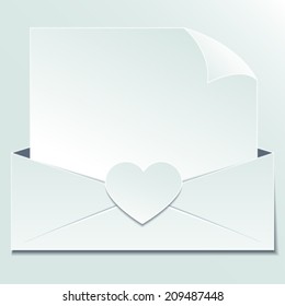 Blank sheet of paper, envelope, heart. Illustration in vector format