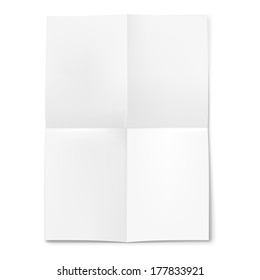 Blank sheet of paper folded in four on white background