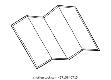 Hoja en blanco de papel doblado en cuatro partes ilustración aislada de Vector. Esbozo de tinta negra de arte de línea de Plantilla limpia para crear guías de viaje, programas de eventos, menús de restaurantes o folletos creativos.