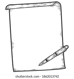 Blank sheet of paper and hand. Engraving vector illustration. Sketch scratch board imitation.