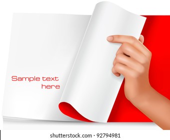 Blank sheet of paper with hand.Vector illustration.