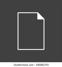 Blank sheet of paper icon flat. Vector white illustration isolated on black background. Flat symbol