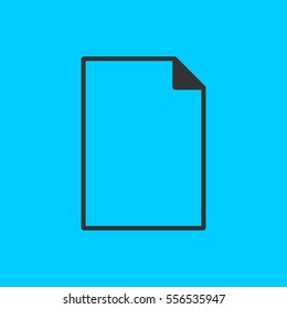 Blank sheet of paper icon flat. Simple vector black pictogram on blue background