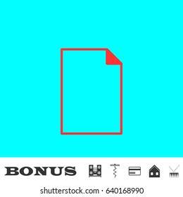 Blank sheet of paper icon flat. Red pictogram on blue background. Vector illustration symbol and bonus buttons Music center, corkscrew, credit card, house, drum