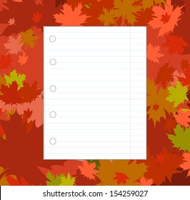 Blank sheet of paper on the background of the autumn leaves. 