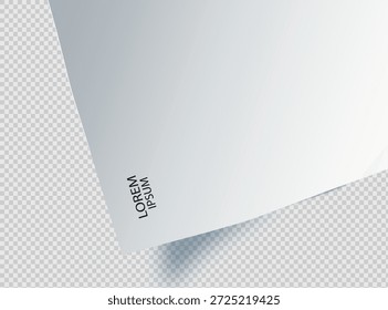 Leeres Blatt Papier mit Locke und Schatten, Design-Element für Werbung und Werbebotschaft einzeln auf weißem Hintergrund. EPS 10 Vektorgrafik.
