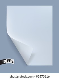 Blank sheet of paper. Paper page with curl. Vector