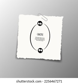 Una hoja de papel en blanco con un clip para texto. Ilustración vectorial. cita texto.