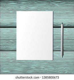 Blank Sheet Paper Pen On Blue Stock Vector (Royalty Free) 1385800673