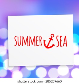 Blank sheet of paper set on a summer sea sky background with bokeh
