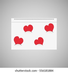 Blank sheet of paper with valentines, isolation on a gray background. Vector illustration.