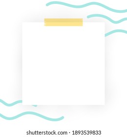 Blank sheet of paper with washi tape on wavy shapes background. Vector illustration, flat design