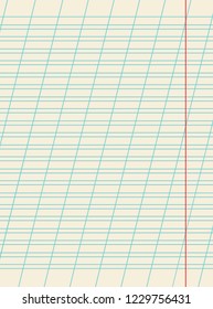 Blank sheet of school notebook with slanted ruled diagonal lines for writing practice, vector. Elementary school eductaion concept