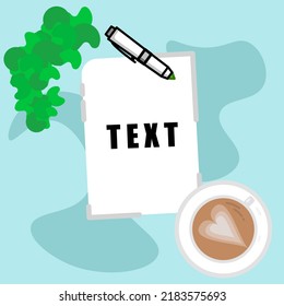 blank sheet template vector illustration with coffee pen and leaves for writing tasks and wishes.