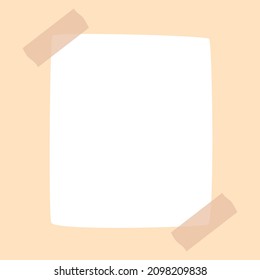 Blank sheet for text. White piece of paper with scotch tape. Place for notes.