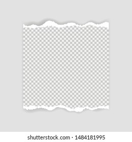 Blank sheet of torn paper for text or message. Torn paper edge. Torn paper stripes. Vector illustration.
