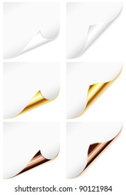 Blank sheet of white paper with a collection of differently curved corners on a white background