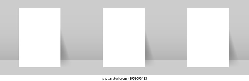 Blank sheet of white paper with shadow. Vector illustration. A4 paper set and realistic shadow.