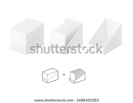 Blank shelf-ready box  with sachet mockup. Vector illustration isolated on white background. Easy to use for your product. EPS10.