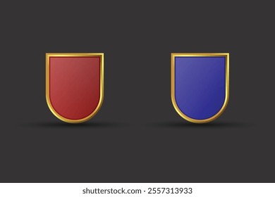 Blank shield badges with golden color for Protection symbol, Privacy logos, Security, Web protection, and Internet security vector design. Red and gold Luxurious badges and colorful metallic shields.