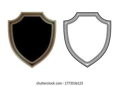 blank shield with celtic knot meander pattern vector illustration 