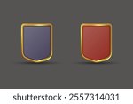 Blank shield vector with golden color. Luxury badge with blue and silver shield colors for advertisement. Realistic emblem of strong digital protection, and security screen to protect against weapons.