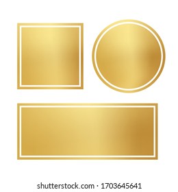 Blank Shiny Golden Frames Set. Circle, Square, Rectangle Isolated On White Background. Gradient Gold Border Different Shapes. Luxury Design Geometric Elements. Framework Empty Template Kit