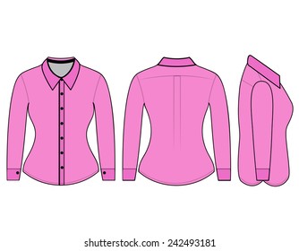 Blank shirt with long sleeves template for women (front, back and side views)