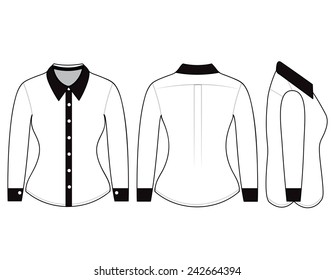 Blank shirt with long sleeves template for women (front, back and side views)