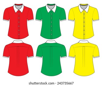 Blank shirt with short sleeves template for man and woman (front and back views)
