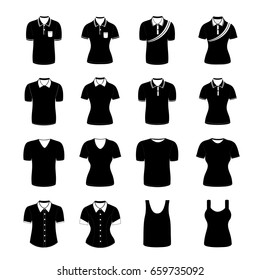 blank shirt with shot sleeves and polo shirt and singlet set for man and woman (front view)