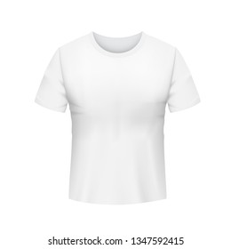 Blank shirt template. White men's t-shirt realistic mockup. Isolated vector illustration on white background.