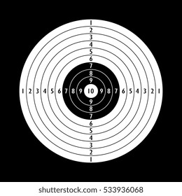 Blank shooting target template vector on black background. Shooting range icon.