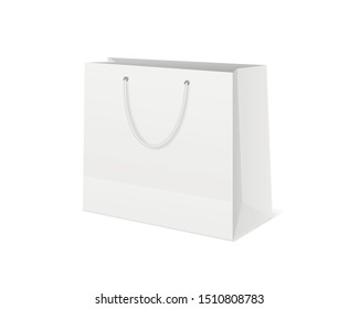 Blank Shopping Paper Bag Mockup. Empty Cardboard Packet On White Background.
